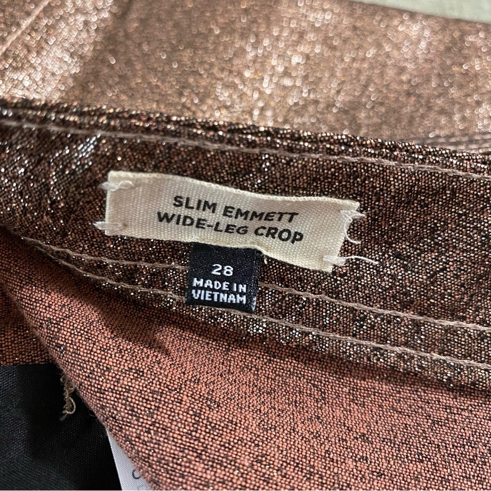 Madewell Slim Emmett Wide Leg Crop Metallic Bronze Pants Size 28 High Rise - Picture 5 of 8